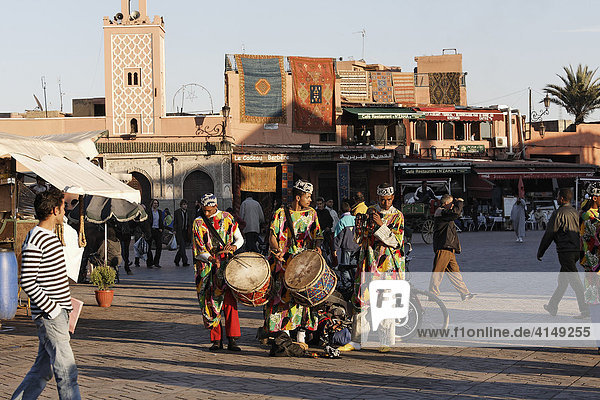 Gnaoua musicians at Djemaa el-Fna  Marrakech  Morocco  Africa