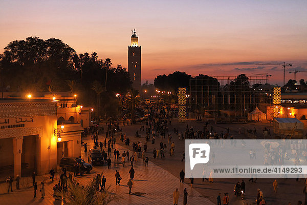 Sunset at Djemaa el-Fna  Koutoubia view  Marrakech  Morocco  Africa