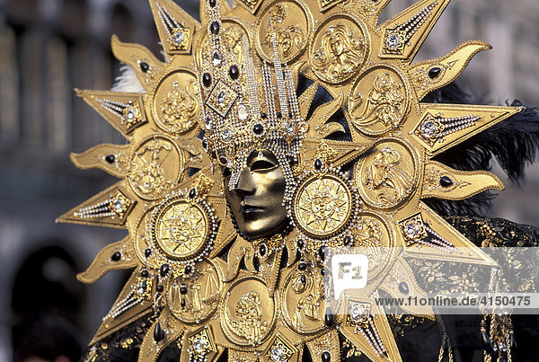 Goldene Sonnenmaske Carenval Venedig Italien