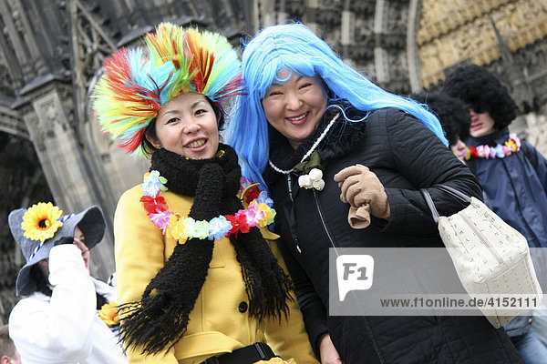 Japanese tourists dressed up for Fasching in Cologne  North Rhine Westphalia  Germany