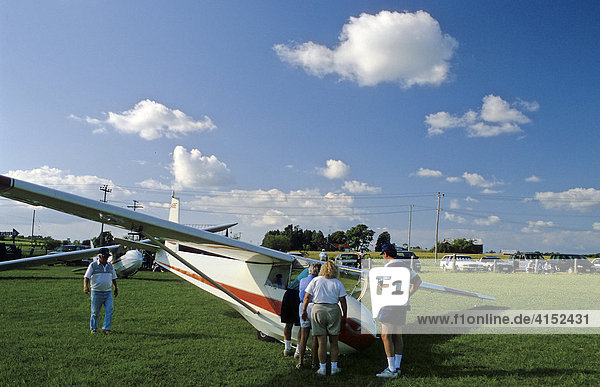 Preparations for take off at a sailplane at an air field near Toronto  Canada