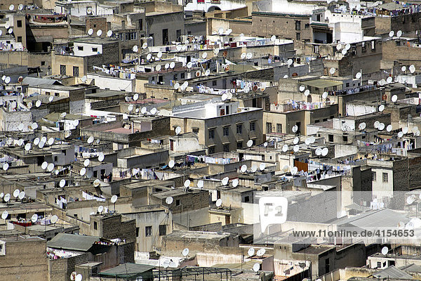 Häuser der Altstadt mit Satellitenschüsseln  Fes  Marokko