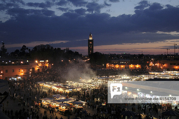 Smoke over the cookshops on the square Djamaa el-Fna  Marrakech  Morocco