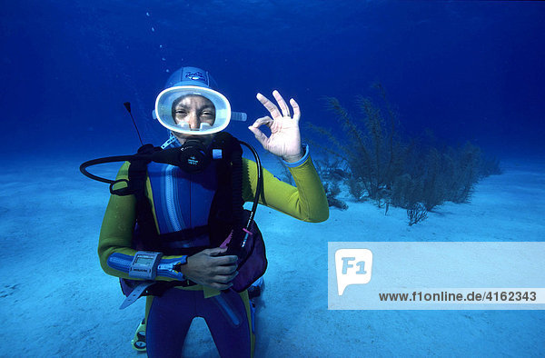 Underwater sign language everything o.k.   the Caribbean..