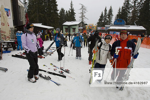 Skiers  Strbske Pleso  Slovakia  Europe
