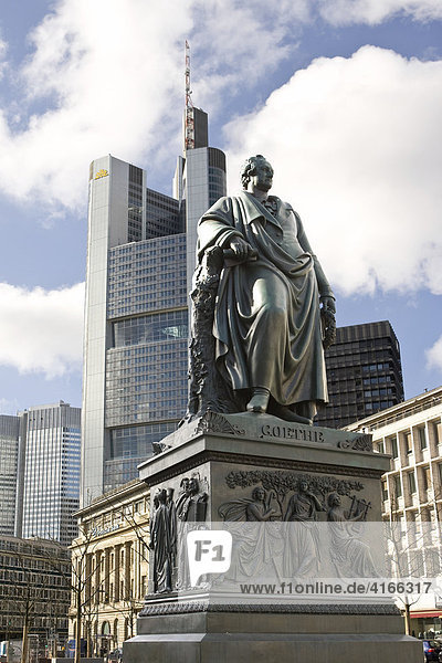 Goethe Memorial and Commerzbank tower in the background  Goetheplatz (Goethe Square)  Frankfurt  Hesse  Germany  Europe