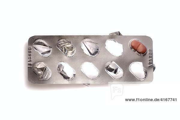 Pillenpackung  Blisterpackung aus der alle Tabletten bis auf eine entnommen wurden