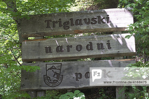 Signboard Triglav National Park at Vintgar Gorge near Bled - Slovenia