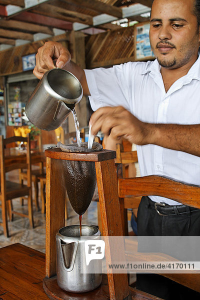 Man brewing fresh coffee  Costa Rica