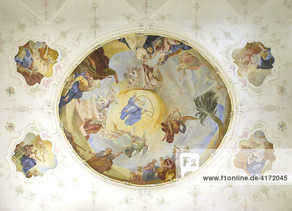 Ceiling paintings in castle church Island of Mainau  Baden-Wuerttemberg  Germany