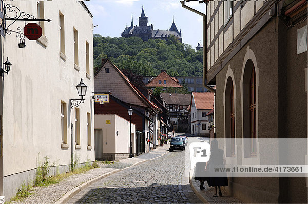 Wernigerode mit Blick auf das Schloss  Sachsen-Anhalt  Deutschland  Europa