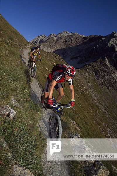 Mountainbikers  Arosa  Graubunden Grisons  Switzerland