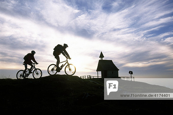 Silhouettes of mountain bikers