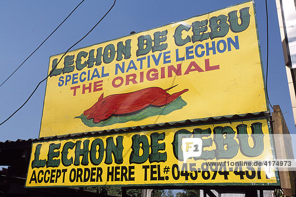 Lechon  Spanferkel  Werbetafel  Manila  Insel Luzon  Philippinen