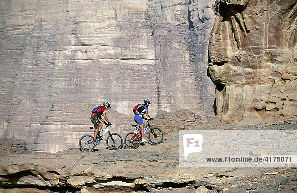 Mountain biker  Wadi Rum  Jordan  Asia
