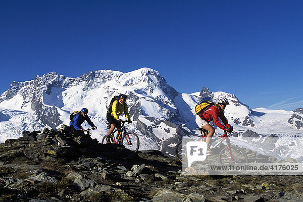 Mountainbiker  Riffelalp  Breithorn  Zermatt  Wallis  Schweiz