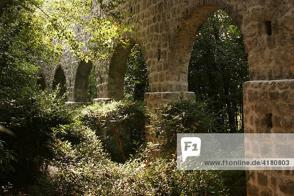Aqueduct in the oldest Arboretum in the world  Arboretum Trsteno  near Dubrovnik  Croatia  Europe