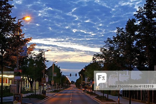 Evening mood in a straight  deserted street in Luebbenau  Spreewald  Brandenburg  Germany