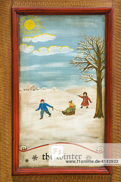 Winter  door panel of a farmer's wardrobe painted with the four seasons