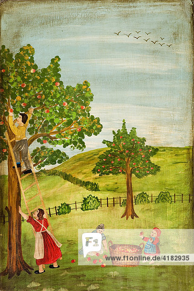 Autumn  door panel of a farmer's wardrobe painted with the four seasons