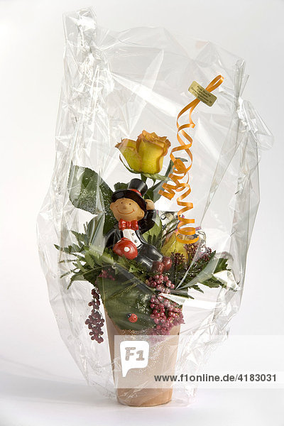 Gift-wrapped flower bouquet