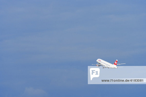 Take-off  Swiss Air plane  Zuerich Airport  Switzerland  Europe
