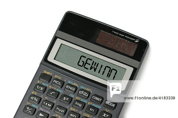 Gewinn written in the Display of a calculator