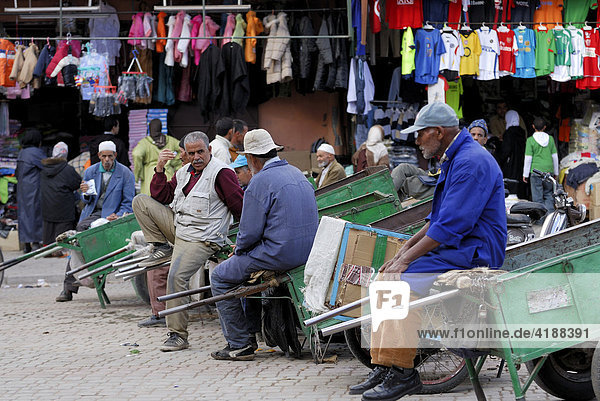 Carriers waiting for customers  Marrakesh  Morocco  North Africa