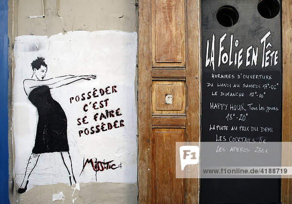Zeichnung und Fassade einer Boutique im Quartier de la Butte aux Cailles im 13. Arrondissement  Paris  Frankreich