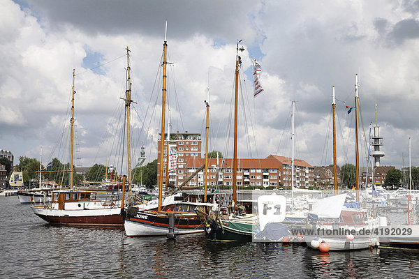 Sailboats sail boats sailing boats Emden harbour Emden  Lower Saxony  Germany