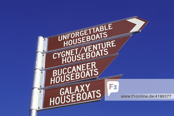 Wegweiser zu Hausboot-Verleihern in Mannum Australien