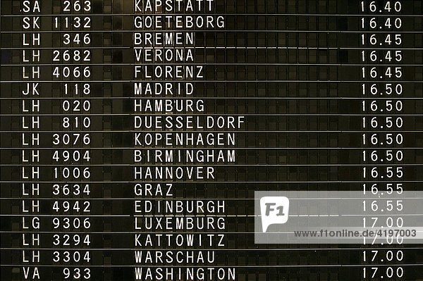 Anzeigetafel  Anzeigesystem im Flughafen mit verschiedenen Flugzielen