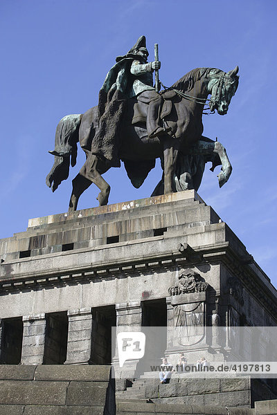 The equestrian statue of german emperor Wilhelm at the german corner called Deutsches Eck in Koblenz  Rhineland-Palatinate  Germany