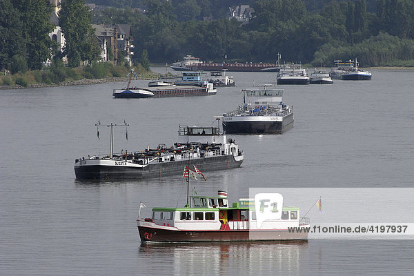 Ships on the river rhine near Koblenz  Rhineland-Palatinate  Germany