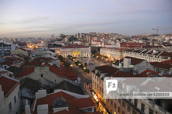 Evening view from the Elevador de Santa Justa (Santa Justa Lift) onto Lisbon  Portugal  Europe