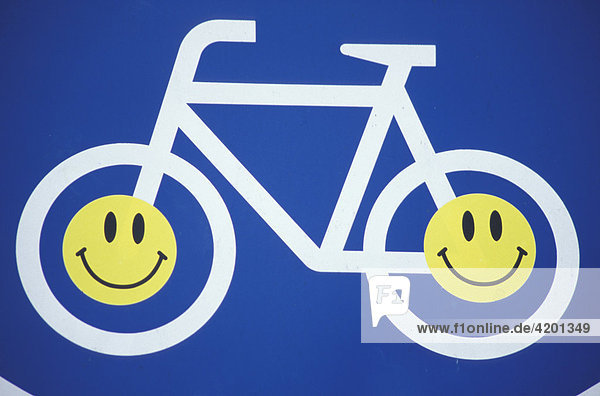 Fahrradweg Verkehrsschild mit smileys