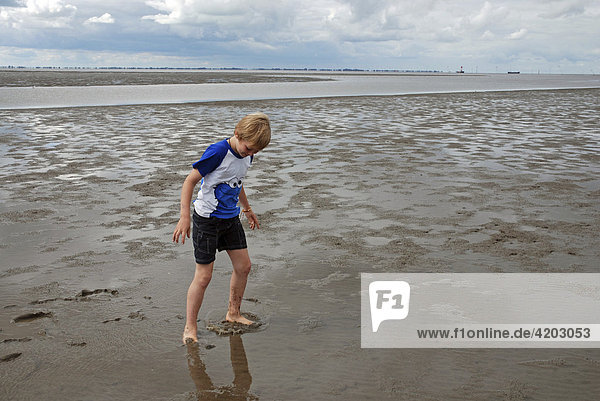 Boy on the beach  St. Peter-Ording  Schleswig-Holstein  Germany