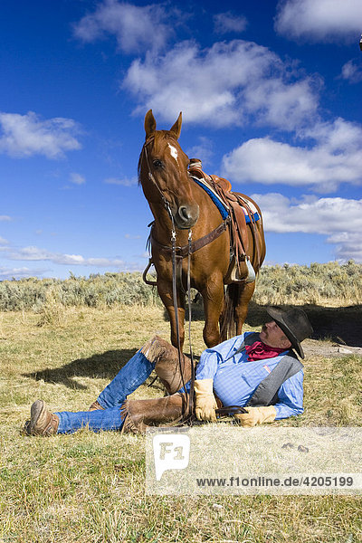Cowboy mit Pferd  Wilder Westen  Oregon  USA