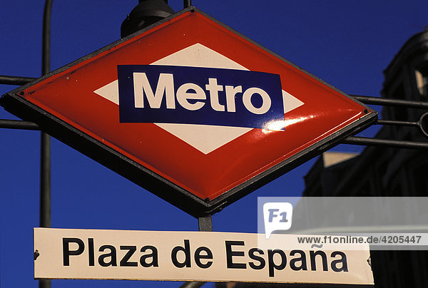 Metro Underground Sign Plaza De Espana Madrid Spain Europe