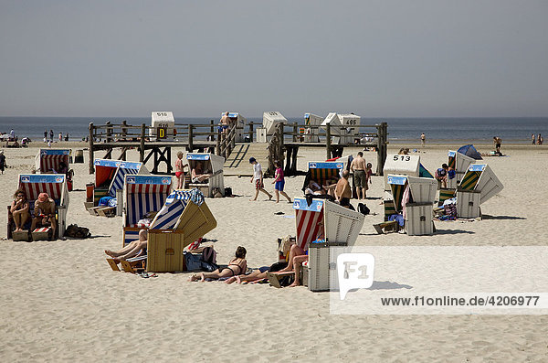 Beach chairs on the beach of Sankt Peter-Ording  North Frisia  Schleswig-Holstein  Germany  Europe