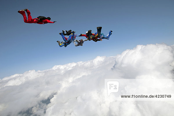 Group of parachute jumpers  Saanen  Canton Bern  Switzerland