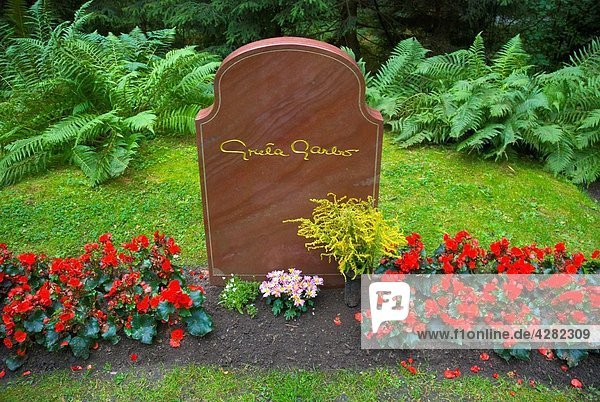 Grave of Greta Garbo at Skogskyrkogården the UNESCO protected cemetery Stockholm Sweden Europe