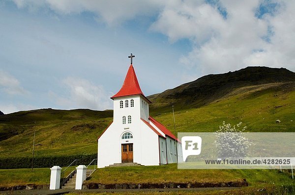 Iceland  church Skogafoss.