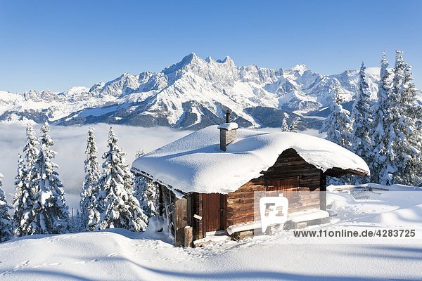 Mountain hut in front of Rossbrand and Dachstein Dachstein mountains Salzburger Land Austria Europe
