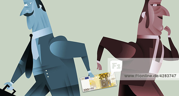 Mann übergibt Euroschein hinter seinem Rücken