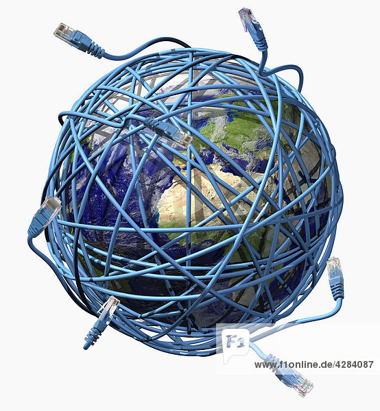 Die Erde eingewickelt in Ethernetkabel