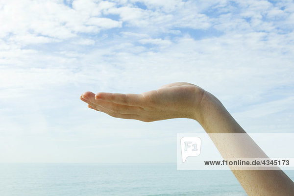 Ökologisches Konzept  schalenförmige Hand unterstützt den Himmel
