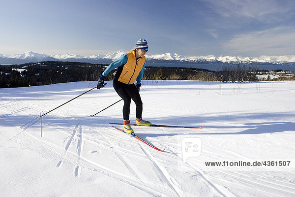 Frau nordischen Skifahren bei Baycrest Ski Routen Homer Kenai-Halbinsel in Alaska
