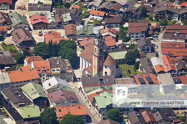 Germany  Bavaria  Mittenwald  Aerial view of village