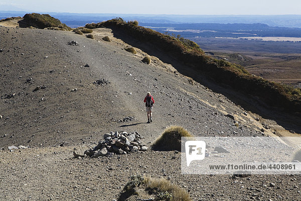 Neuseeland  Nordinsel  Frau beim Wandern Frau beim Wandern auf dem Upper Tama Lake Trail